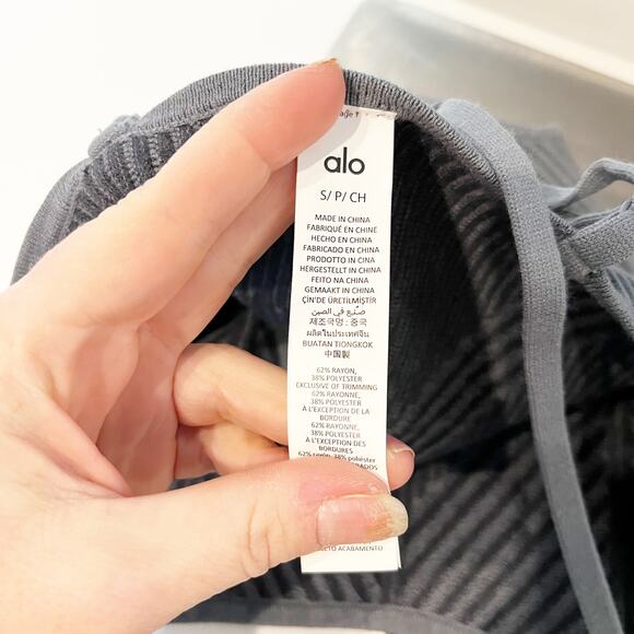 Alo Denim Knit Garter Tank Steel Gray / Anthracite Small - Picture 2 of 4